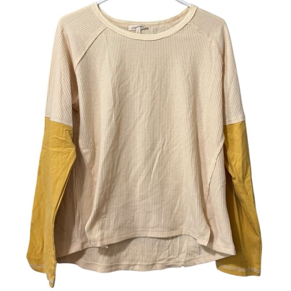 Mystree Womens Size Medium Long Sleeve Waffle Knit Top Shirt Peasant Hippie City